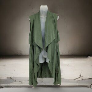 Cupcakes & Cashmere Women's Open Front Sleeveless Long Vest Olive Green Sz M